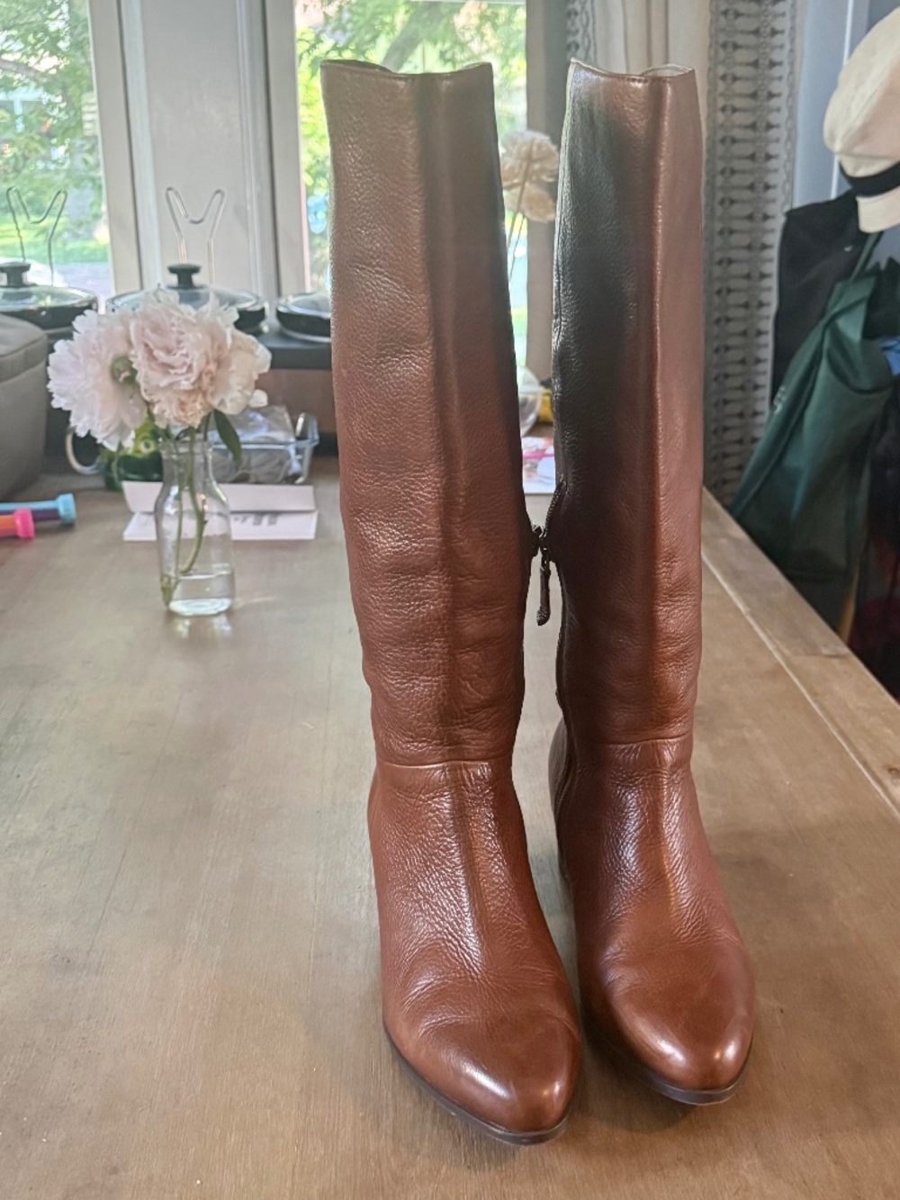Johnston & Murphy Brown Leather Knee-High Heeled Boots